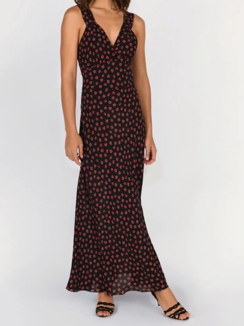 Realisation Par Black Maxi Dress with Red Floral Print Rosalita RARE